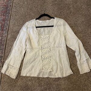 Margaret O’Leary White linen lace long sleeve